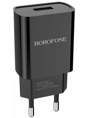 Мережевий зарядний пристрій Borofone BA20A Sharp (1 USB-A) 10,5W + кабель MicroUSB Black
