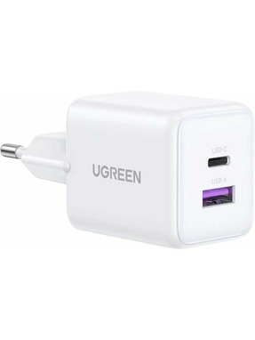 Мережевий зарядний пристрій Ugreen X516 GaN (1 USB-A + 1 USB-C) 30W White (65015)