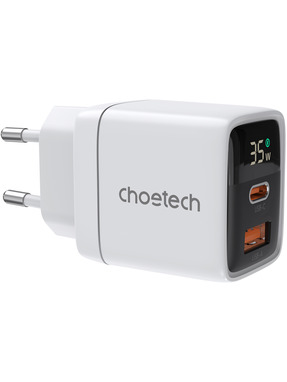 Мережевий зарядний пристрій Choetech PD6052 (1 USB-A + 1 USB-C) 35W White (PD6052-EU-WH)