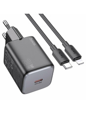 Мережевий зарядний пристрій Hoco N40 Type-C to Lightning Black (1 USB-C) 20W + кабель Type-C to Lightning Black 1 USB-C 20