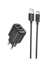 Мережевий зарядний пристрій Hoco C141A Type-C Black (2 USB-A) 10,5W + кабель Type-C Black 2 USB-A 10.5