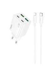 Мережевий зарядний пристрій Hoco N56 Fundador Type-C to Lightning White (2 USB-A + 2 USB-C) 30W + кабель Type-C to Lightning White