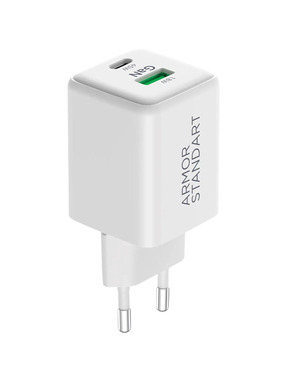 Мережевий зарядний пристрій ArmorStandart AR372 GaN (1 USB-A + 1 USB-C) 45W White (ARM77550)