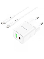 Мережевий зарядний пристрій Borofone BN7 1 USB-A + 1 USB-C Type-C to Type-C (1 USB-A + 1 USB-C) 20W + кабель Type-C to Type-C White