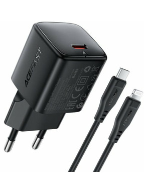 Мережевий зарядний пристрій ACEFAST A118 GaN (1 USB-C) 30W + кабель Type-C to Lightning Black (6974316285182)