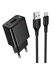 Мережевий зарядний пристрій Hoco CS91A 12 1 USB-A Type-C Black (1 USB-A) 12W + кабель Type-C Black