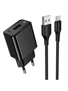Мережевий зарядний пристрій Hoco CS91A (1 USB-A) 12W + кабель Type-C Black
