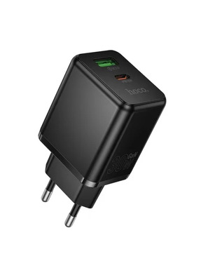 Мережевий зарядний пристрій Hoco C157A Smart (1 USB-A + 1 USB-C) 30W Black
