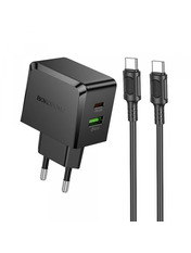 Мережевий зарядний пристрій Borofone BAS61A Smart (1 USB-A + 1 USB-C) 30W + кабель Type-C to Type-C Black