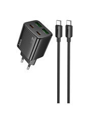 Мережевий зарядний пристрій Hoco N56 Fundador Type-C to Type-C Black (2 USB-A + 2 USB-C) 30W + кабель Type-C to Type-C Black