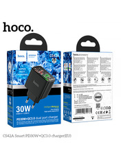 Мережевий зарядний пристрій Hoco CS42A Smart (1 USB-A + 1 USB-C) 30W Black