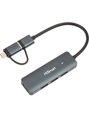 USB-хаб HiSmart USB 3.0, USB Type-C (4xUSB 3.0) Gray