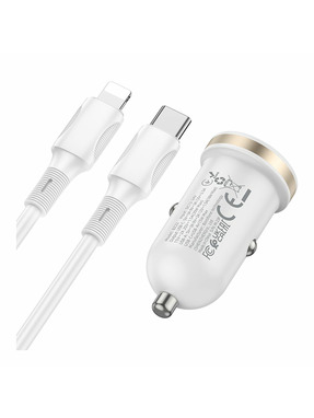 Автомобільний зарядний пристрій Borofone BZ22 30W 1 USB-A + 1 USB-C + кабель Type-C to Lightning White