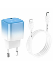 Мережевий зарядний пристрій Hoco C101A Type-C to Lightning (1 USB-C) 20W + кабель Type-C to Lightning Blue