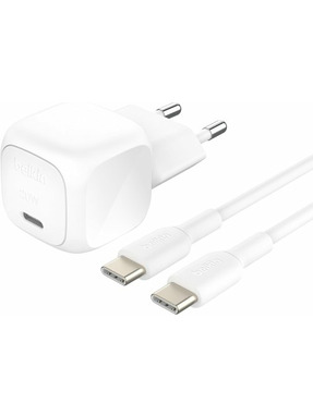 Мережевий зарядний пристрій Belkin BoostCharge Compact (1 USB-C) 20W + кабель Type-C to Type-C White (WCA009KQ1MWH-B6)