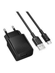 Мережевий зарядний пристрій Borofone BAS71A Type-C 1 USB-A + 1 USB-C 10.5 Black (1 USB-A + 1 USB-C) 10,5W + кабель Type-C Black