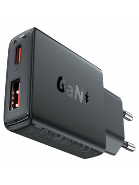 Мережевий зарядний пристрій ACEFAST A69 GaN (1 USB-A + 1 USB-C) 30W Black