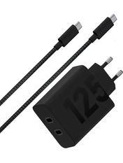 Мережевий зарядний пристрій Motorola GaN 2 USB-C Black 125 Type-C to Type-C (2 USB-C) 125W + кабель Type-C to Type-C Black (PG38C06632)