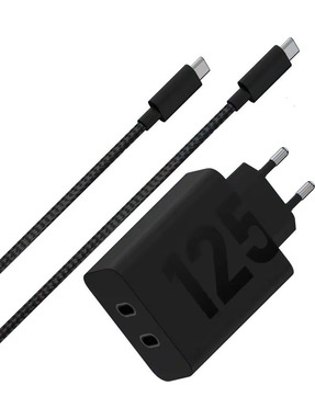 Мережевий зарядний пристрій Motorola GaN (2 USB-C) 125W + кабель Type-C to Type-C Black (PG38C06632)