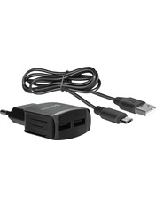 Мережевий зарядний пристрій Defender UPC-21 (2 USB-A) 10,5W + кабель MicroUSB Black