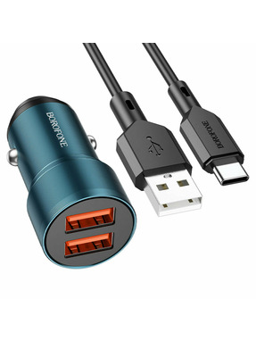 Автомобільний зарядний пристрій Borofone BZ19 Wisdom 12W 2 USB-A +кабель Type-C Sapphire Blue