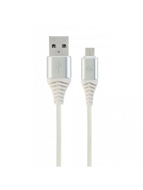 Кабель синхронізації Cablexpert Premium Cotton Braided USB to microUSB 2m Silver/White (CC-USB2B-AMMBM-2M-BW2)