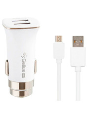 Автомобільний зарядний пристрій Gelius GP-CC01 18W 2 USB-A +кабель MicroUSB White (GP-CC01)