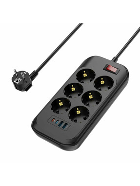 Мережевий фільтр ColorWay CW-CHE64PDB 6/2m + 2 USB + 2 Type-C Black