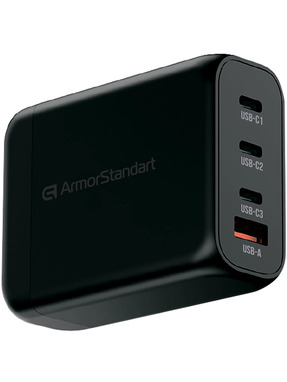 Мережевий зарядний пристрій ArmorStandart ARP-131 GaN (1 USB-A + 3 USB-C) 100W Black (ARM70024)