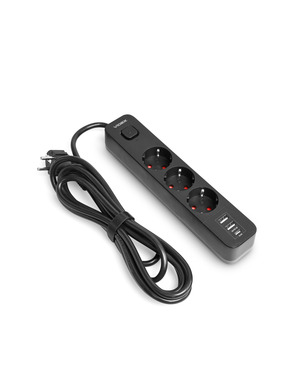 Мережевий фільтр Videx ONCORD з/з 3/3m + 2 USB Black (VF-PD33G2U1C-B)