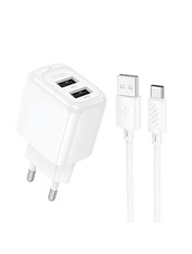Мережевий зарядний пристрій Hoco CS51A Surplus Type-C 2 USB-A + 1 USB-C White 12 (2 USB-A + 1 USB-C) 12W + кабель Type-C White