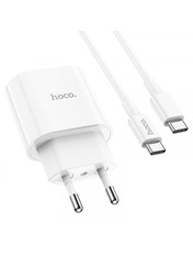 Мережевий зарядний пристрій Hoco C94A Type-C to Type-C (1 USB-C) 20W + кабель Type-C to Type-C White