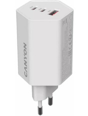 Мережевий зарядний пристрій Canyon Hexagon 65 GaN (1 USB-A + 2 USB-C) 65W White (CND-CHAHEX65W)