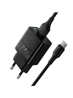 Мережевий зарядний пристрій Hoco CS91A (1 USB-A) 12W + кабель Type-C Black