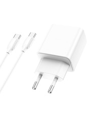 Мережевий зарядний пристрій Borofone BA67A Type-C to Type-C (1 USB-A + 1 USB-C) 20W + кабель Type-C to Type-C White