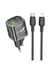 Мережевий зарядний пристрій Borofone BN17 Sunlight Type-C to Lightning (1 USB-A + 1 USB-C) 20W + кабель Type-C to Lightning Transparent Black
