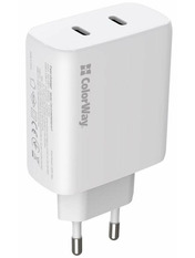 Мережевий зарядний пристрій ColorWay GaN Mini 2 USB-C Відсутній White 50 (2 USB-C) 50W White