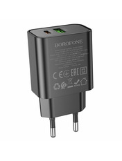 Мережевий зарядний пристрій Borofone BA88A (1 USB-A + 1 USB-C) 20W Black () Black