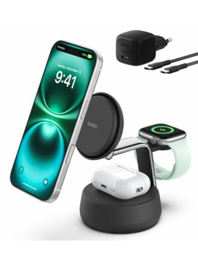 Бездротовий зарядний пристрій Belkin UltraCharge Pro 3-in-1 Magnetic 25W Black (WIZ040KQCH)