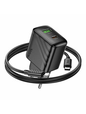 Мережевий зарядний пристрій Hoco CS25A (1 USB-A + 1 USB-C) 20W + кабель Type-C to Lightning Black Type-C to Lightning
