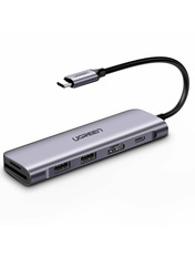 USB-хаб Ugreen USB 3.0, USB Type-C 2xUSB 3.0 + 1xType-C + 1xHDMI + SD + TF (2xUSB 3.0 + 1xType-C + 1xHDMI + SD + TF) з додатковим живленням Space Gray (UGR-70411)
