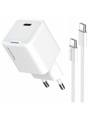 Мережевий зарядний пристрій ColorWay GaN Mini 1 USB-C Type-C to Type-C White 35 (1 USB-C) 35W + кабель Type-C to Type-C White