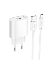 Мережевий зарядний пристрій Hoco C109A Fighter (1 USB-A) 10,5W + кабель Type-C White