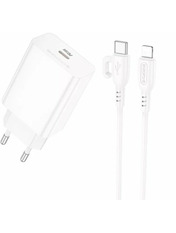 Мережевий зарядний пристрій Borofone BA21A Pro Long Type-C to Lightning 20 1 USB-C White (1 USB-C) 20W + кабель Type-C to Lightning White (6941991111419)