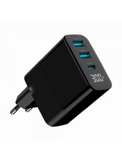Мережевий зарядний пристрій Gembird TA-UC-PDQC30LCD-BK-02 (2 USB-A + 1 USB-C) 30W Black (TA-UC-PDQC30LCD-BK-02)
