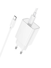 Мережевий зарядний пристрій Hoco C143A Type-C to Type-C (1 USB-C) 20W + кабель Type-C to Type-C White