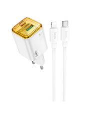Мережевий зарядний пристрій Hoco N53 Monsoon Type-C to Lightning White (1 USB-A + 1 USB-C) 30W + кабель Type-C to Lightning White