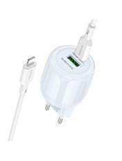 Мережевий зарядний пристрій Borofone BA94A Lustrous Type-C to Lightning Blue (1 USB-A + 1 USB-C) 30W + кабель Type-C to Lightning Blue 1 USB-A + 1 USB-C 30