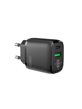 Мережевий зарядний пристрій Intaleo TCGQPD220 (1 USB-A + 1 USB-C) 20W Black (1283126509995)