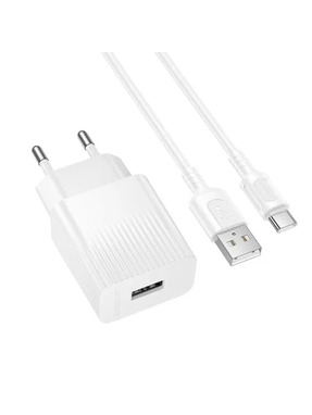 Мережевий зарядний пристрій Borofone BAS71A (1 USB-A) 10,5W + кабель Type-C White